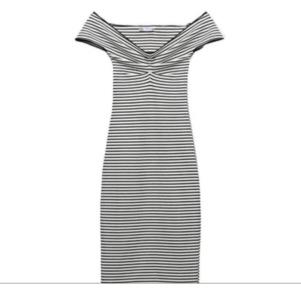Zara Striped Off-Shoulder Body-con Dress Size M NWT